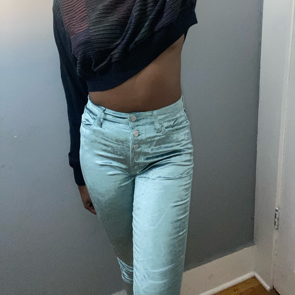 Light Blue Velvet High Waisted BDG Jeans